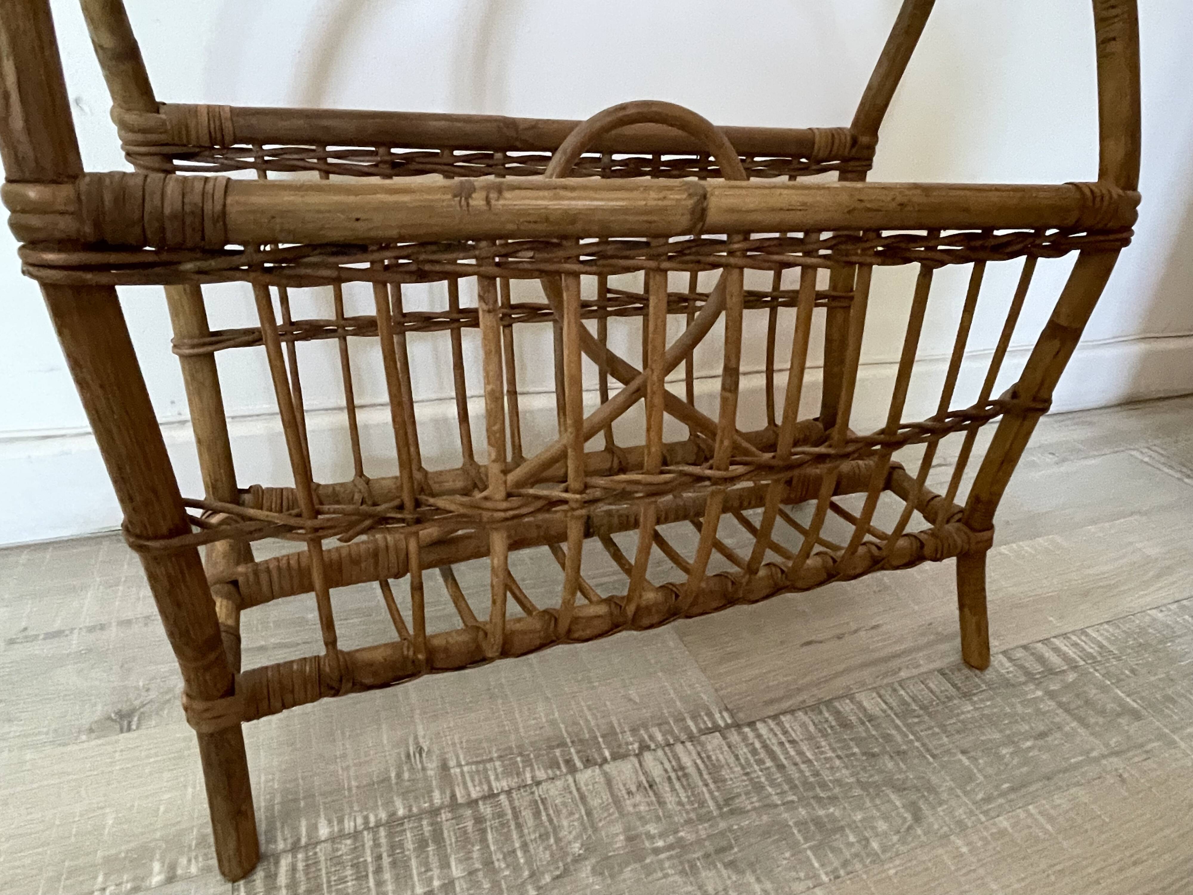 60s rattan magazine rack