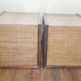 Pair of rattan and bamboo bedside tables, vintage