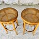 Paire de tabourets de bar vintage , bois cintré et cannage