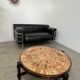 Old vintage leather and tubular metal sofa, design 70s