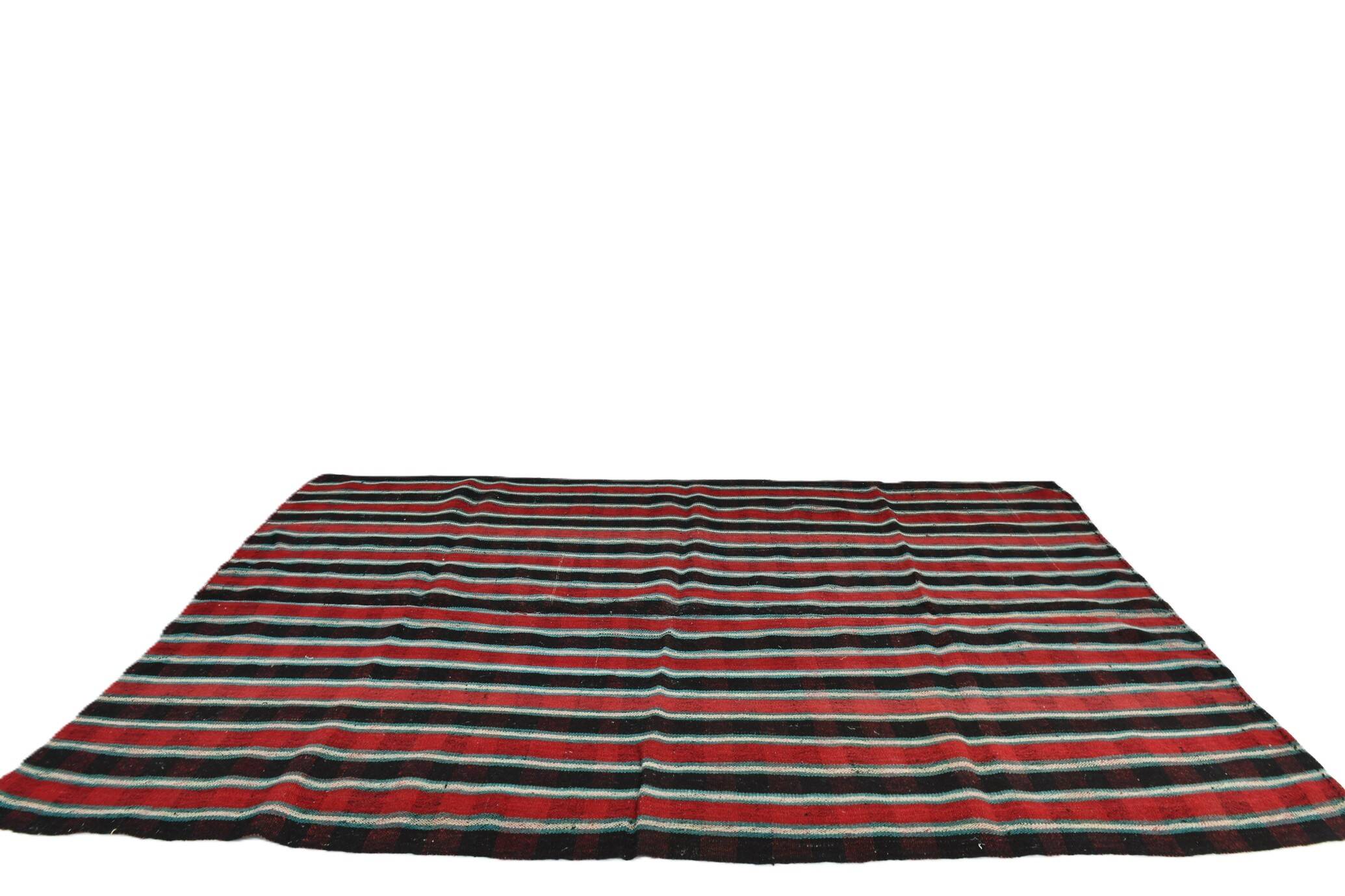 7x10 Kilim Red & Green Striped  Kilim Rug, 202x312Cm