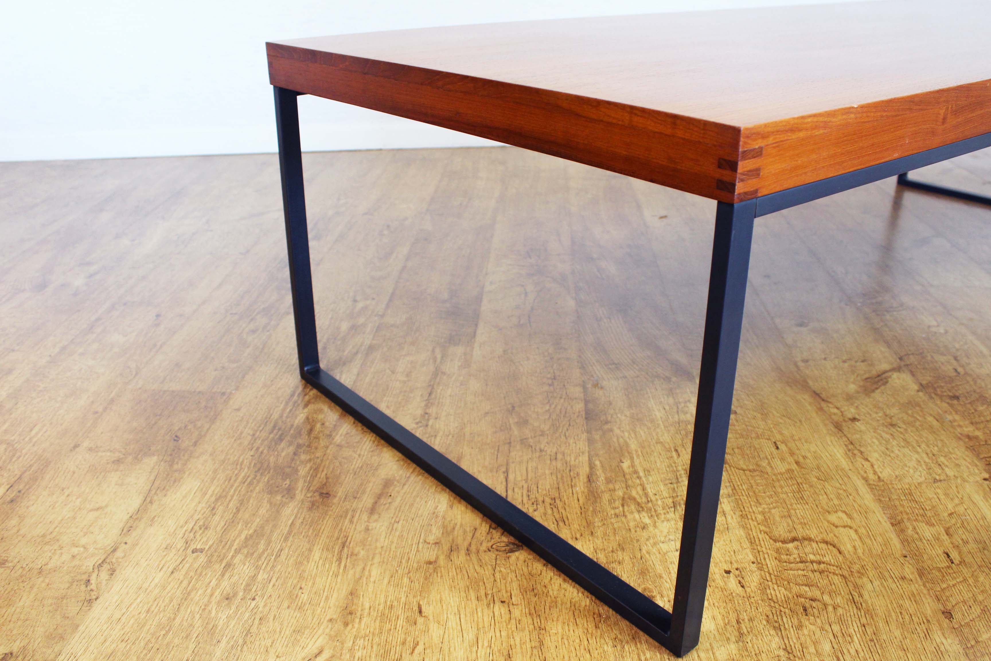 Large teak and metal coffee table