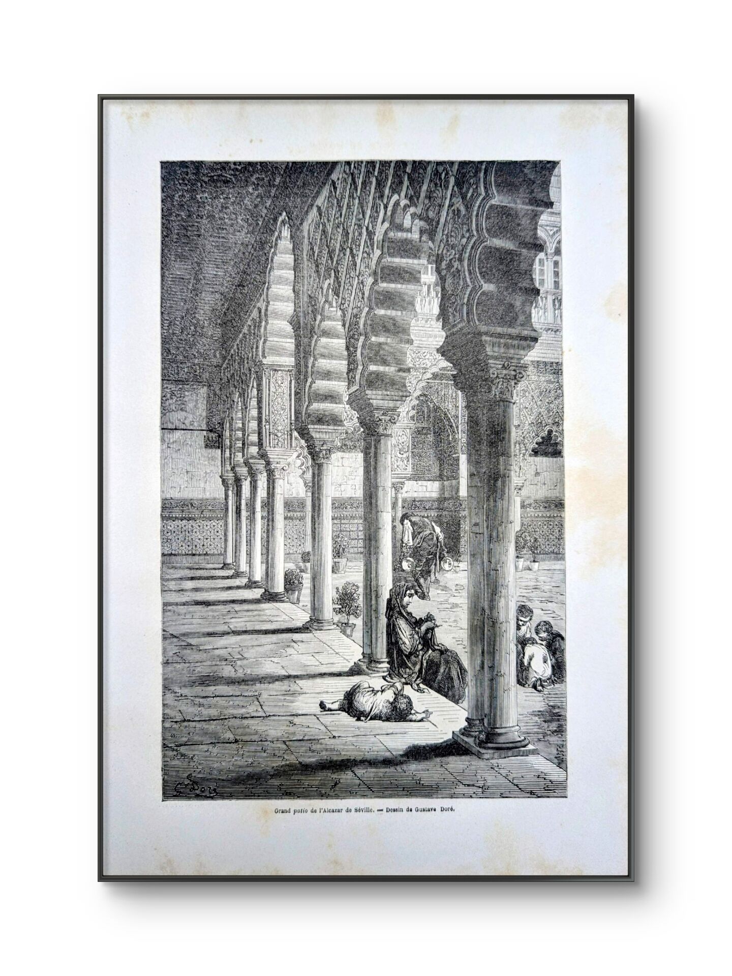 Grand Patio de l'Alcazar, Séville. Illustration imprimée en 1866.