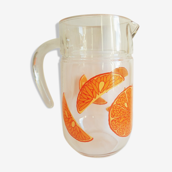 Carafe en verre motif fruit orange vintage