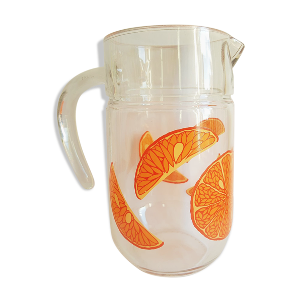 Carafe en verre motif fruit orange vintage