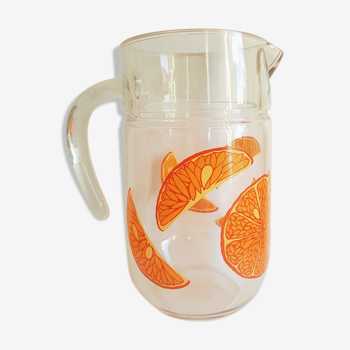 Glass carafe vintage orange fruit pattern