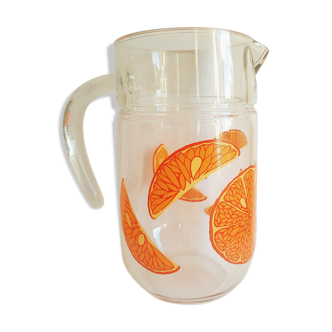 Vintage orange fruit pattern glass carafe