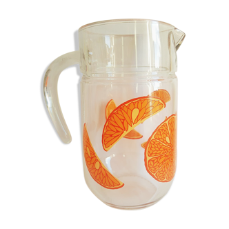 Carafe en verre motif fruit orange vintage