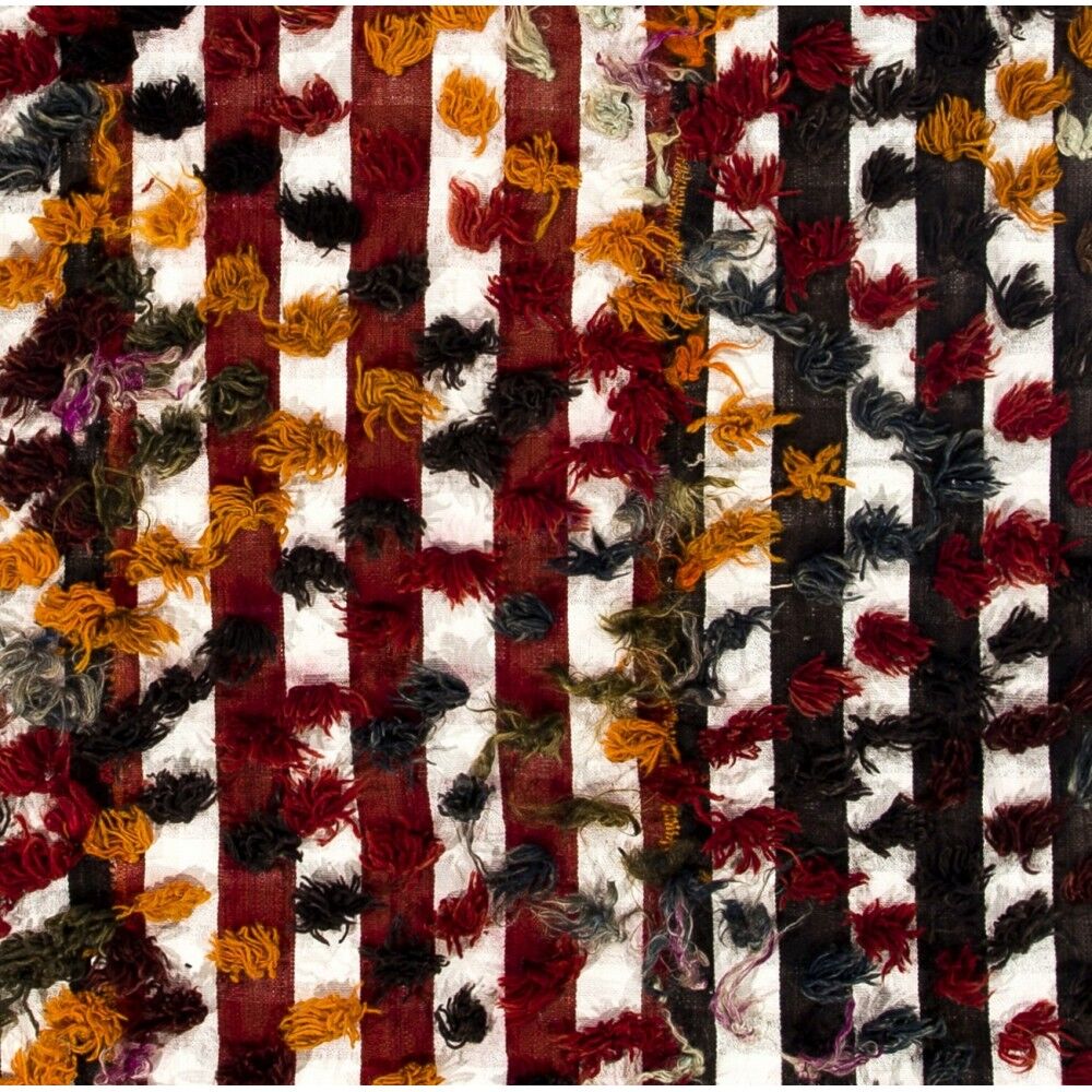 Vintage Handwoven Central Anatolian Kilim Rug with Colorful Pom Poms