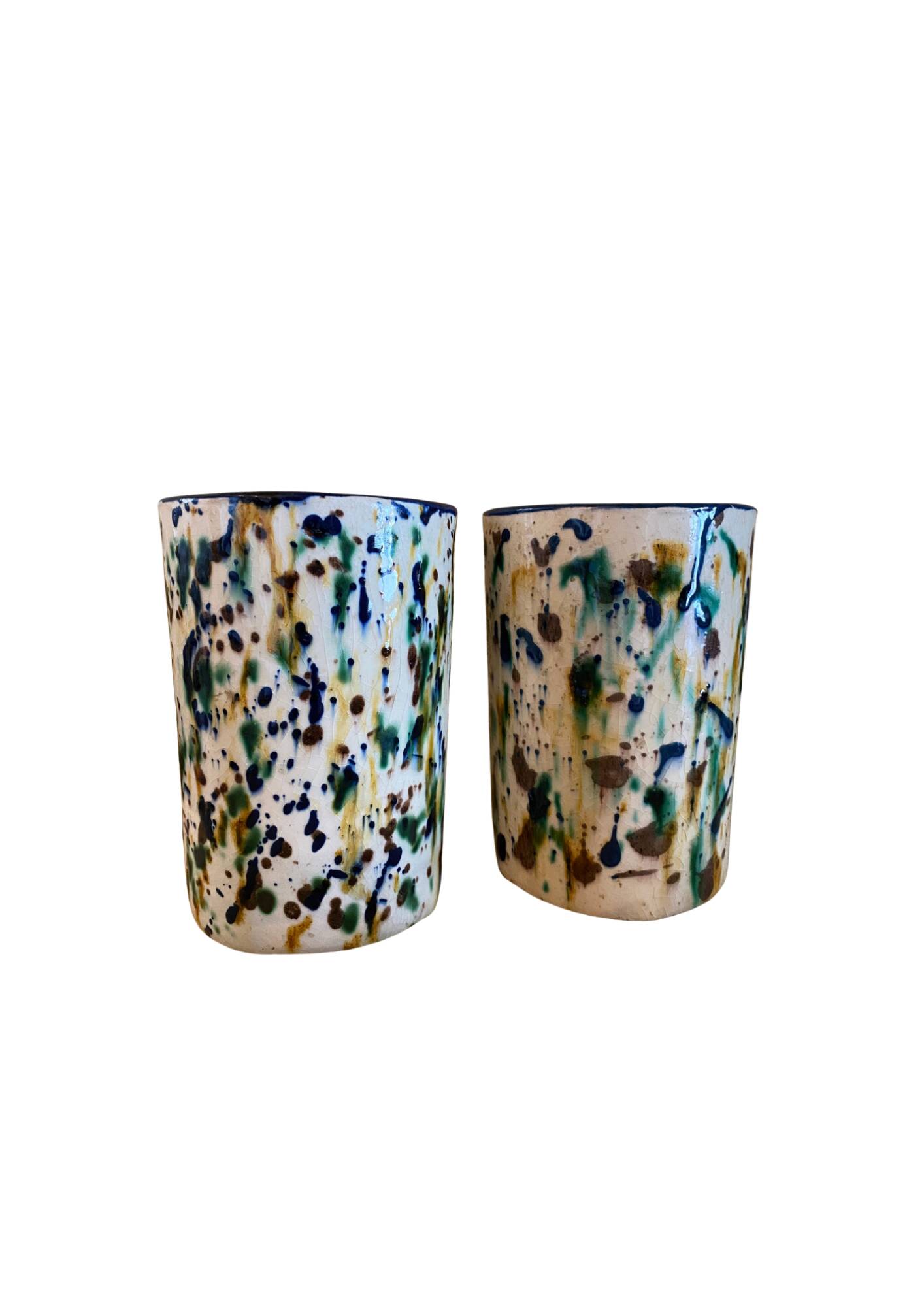 Paire de caches pots, vases en céramique émaillée