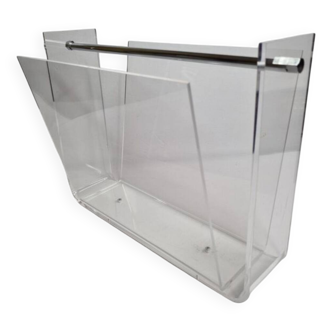 Porte-revues vintage en plexiglas transparent – Design David Lange – 70/80s