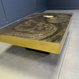 Etched brass and inlaid agate coffee table by Felix De Boussy, Belgium