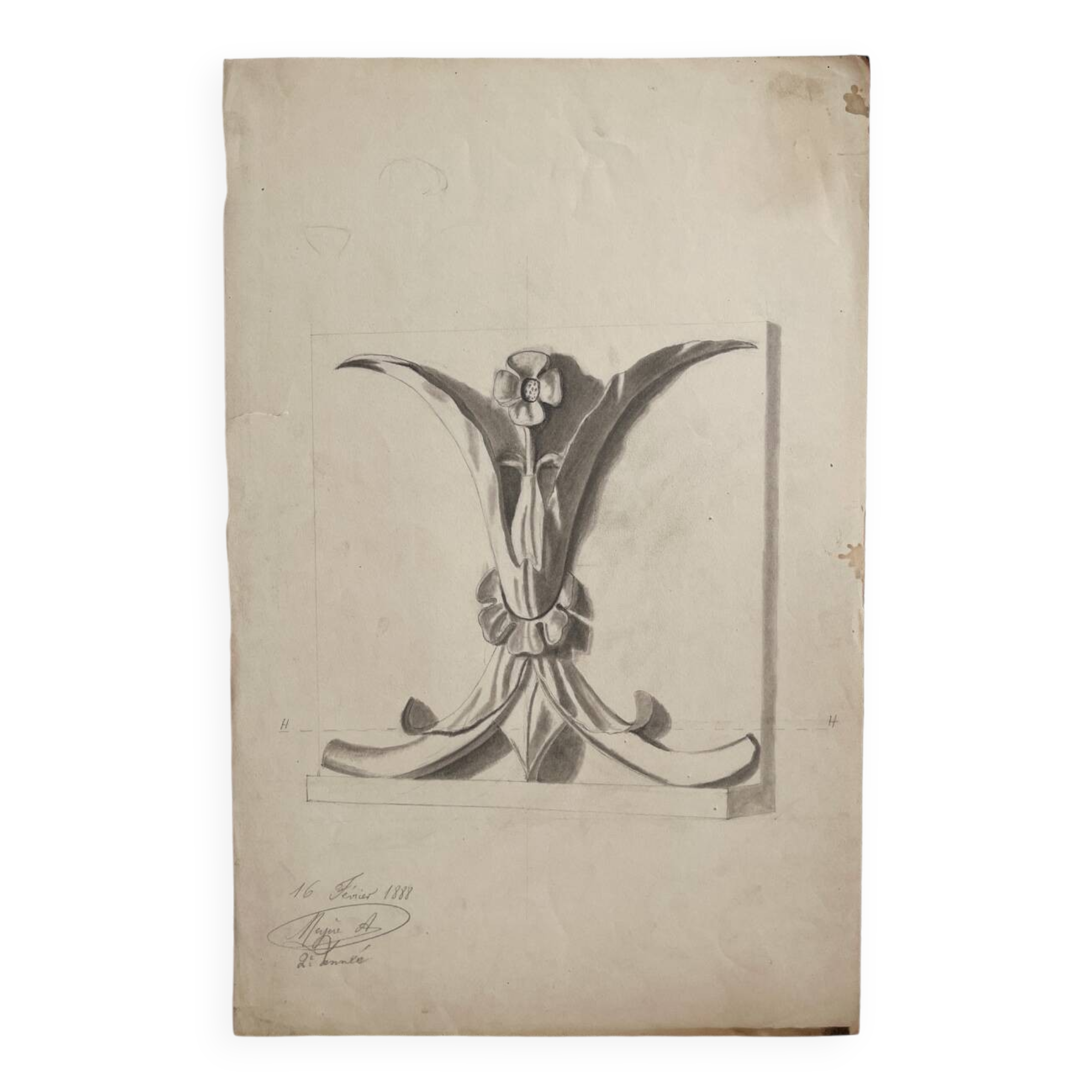 Old academic drawing ornament classical architecture late 19th century