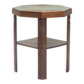 Table d'appoint Art Déco Ecole d'Amsterdam en chêne et ébène attribuée à Napoléon