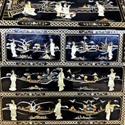 Vintage Chinese lacquer secretary desk with mother-of-pearl