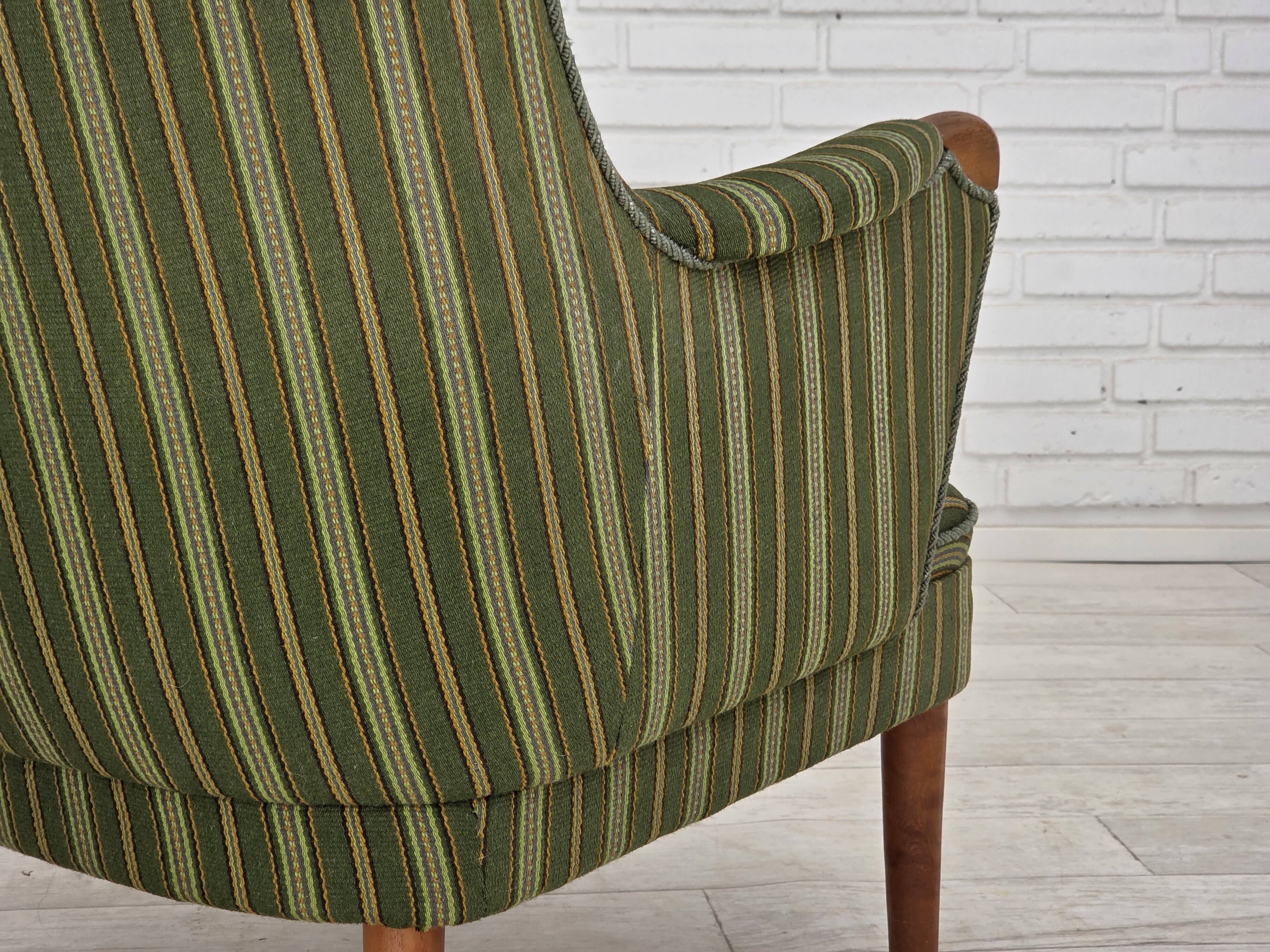 1960s, Danish armchair, green furniture wool, teak wood.