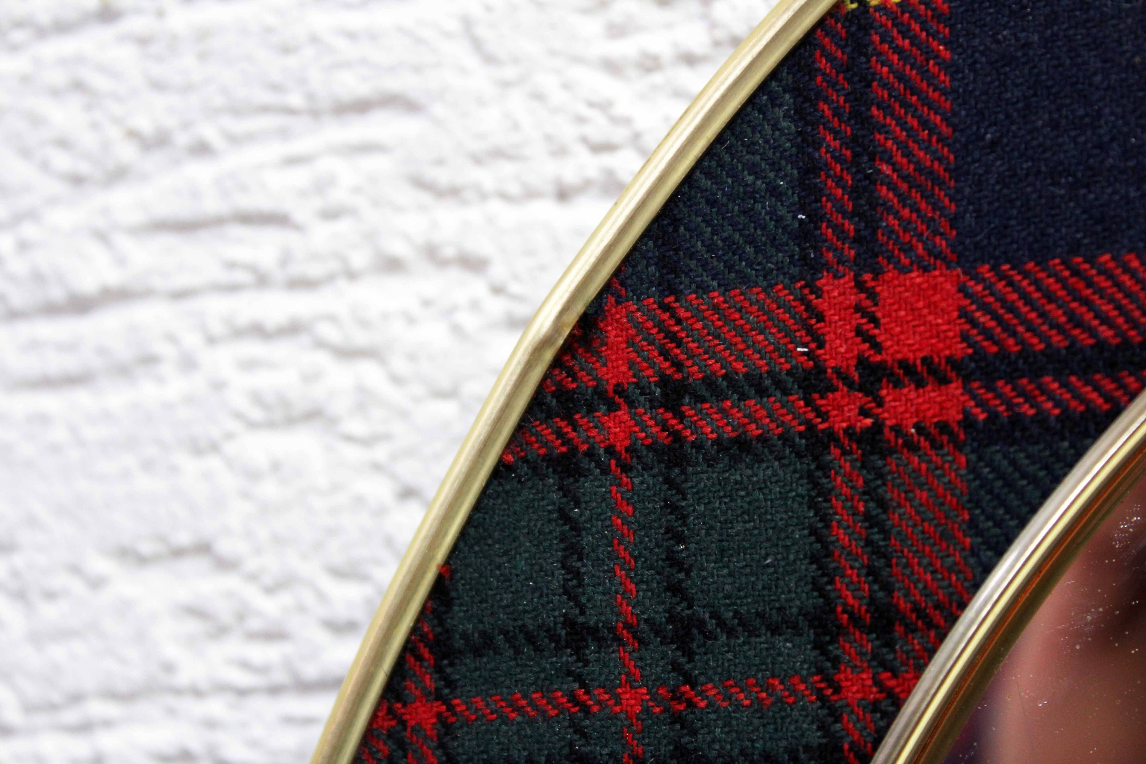Vintage brass mirror in Scottish fabric