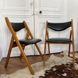 2 folding chairs wood and skaï