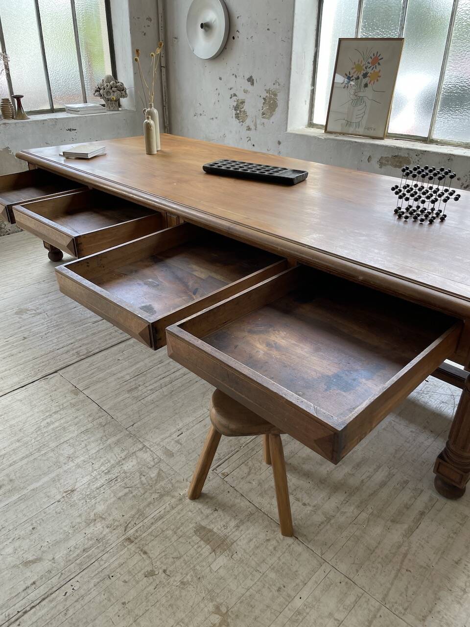 Solid walnut farmhouse castle table 1900 XXL