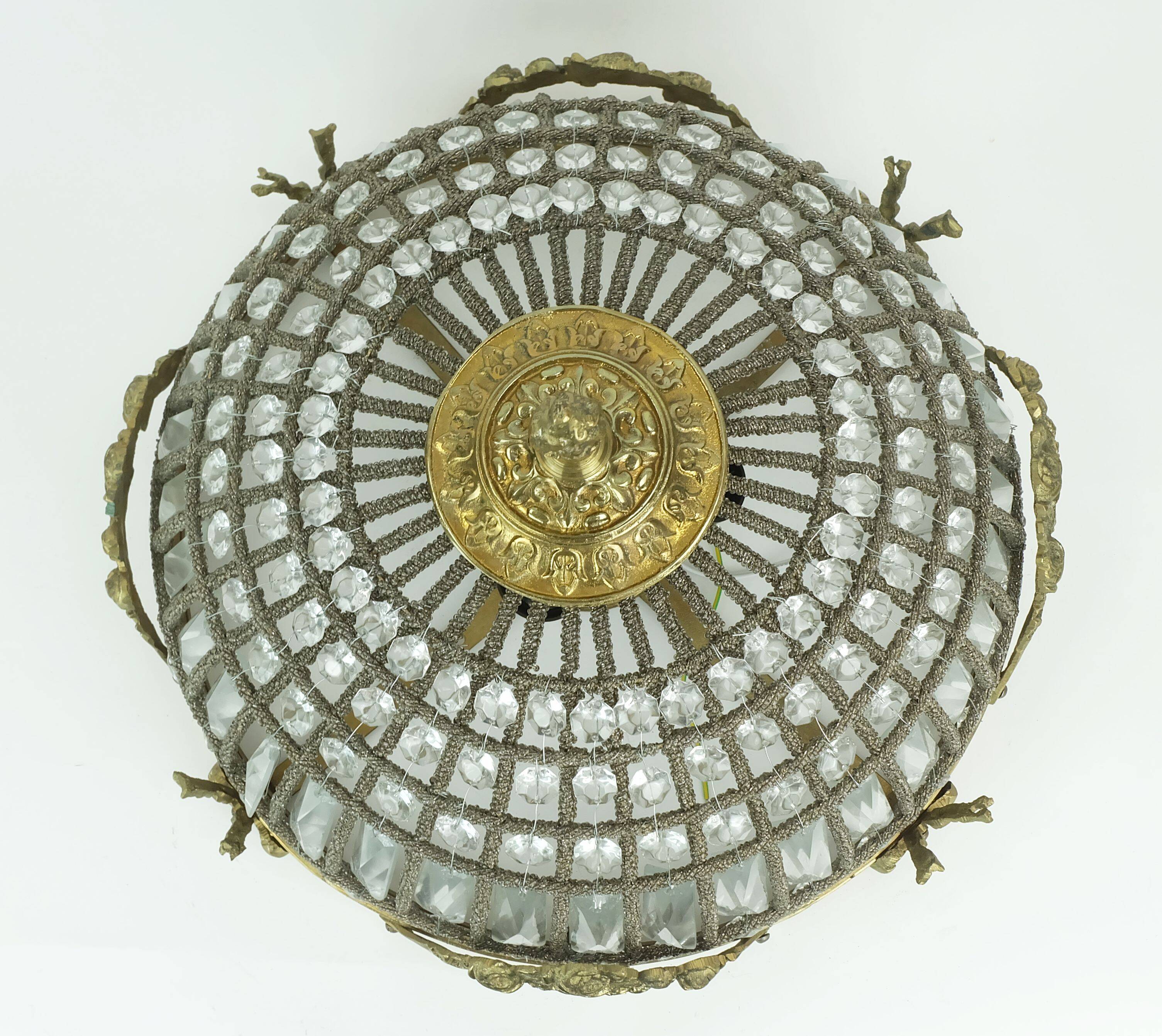 large 1960s CEILING LAMP glass crystal bronze hollywood regency style 1960s