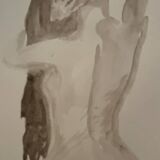 Tableau signé aquarelle monochrome sépia portrait féminin « la coiffure »