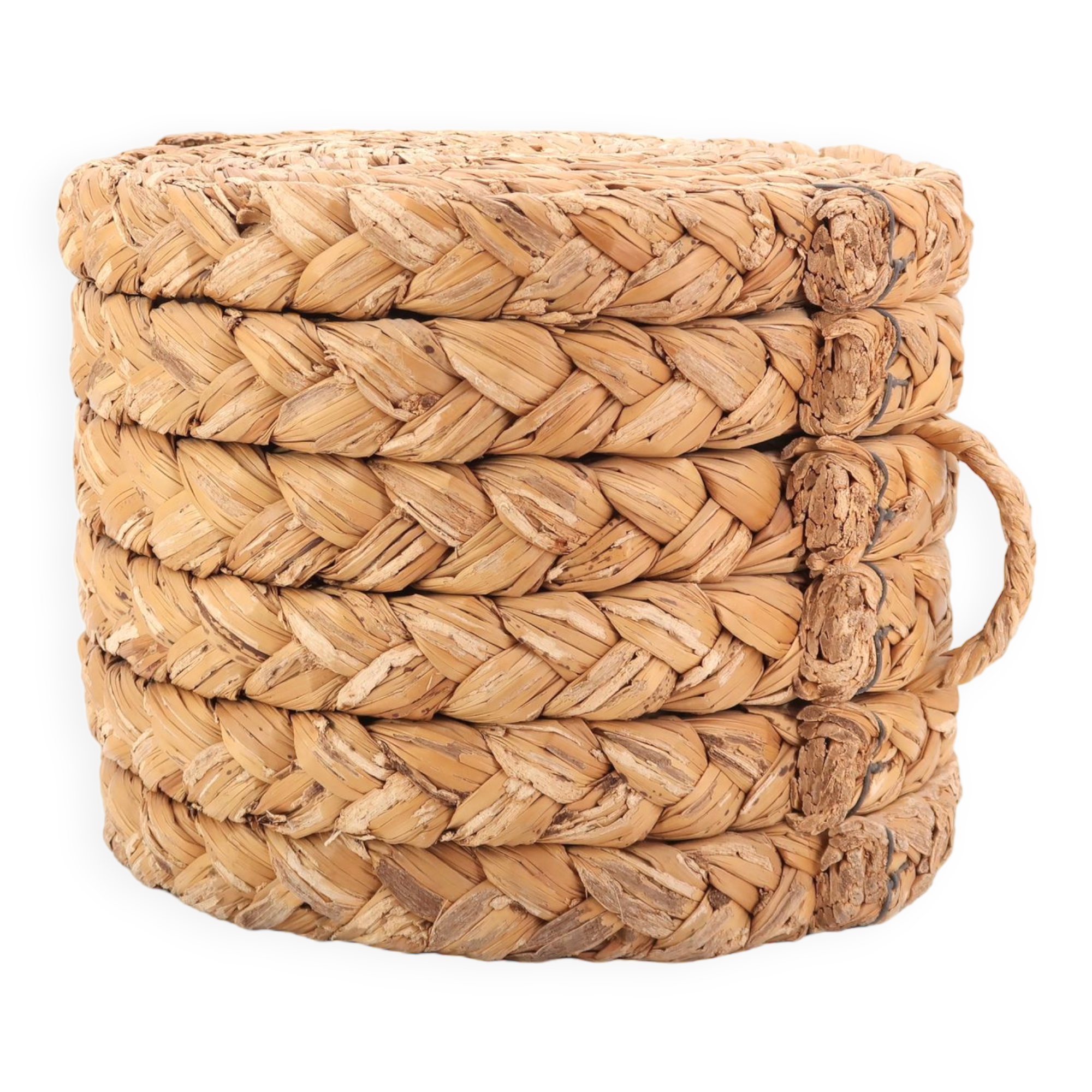 Cylindrical stool in woven fiber, 1970s