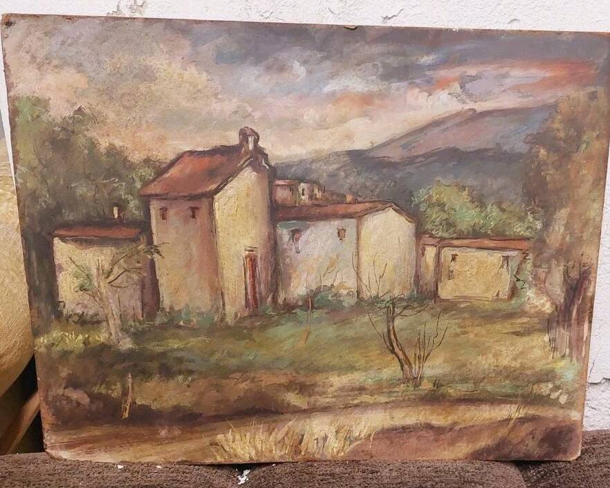 Roberto Pucci oil painting 50s painting on 2 sides landscape still life