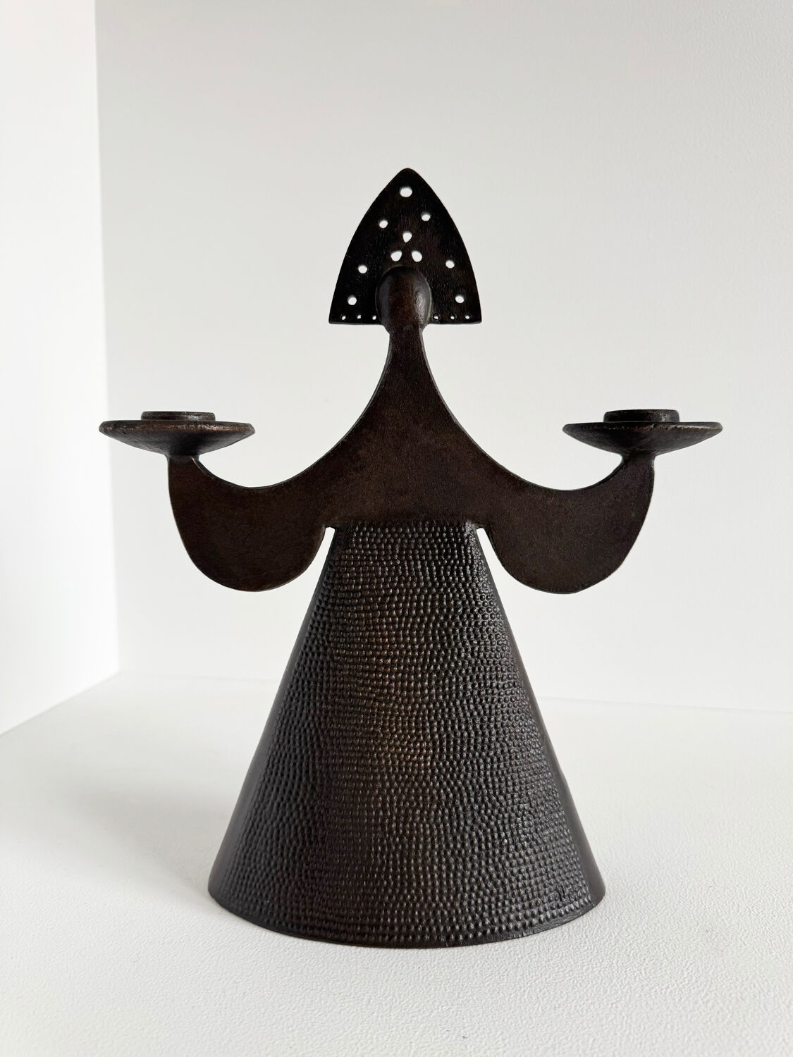 Vintage Modernist Bjorn Wiinblad Style Copper Figural Lady Dress Candl