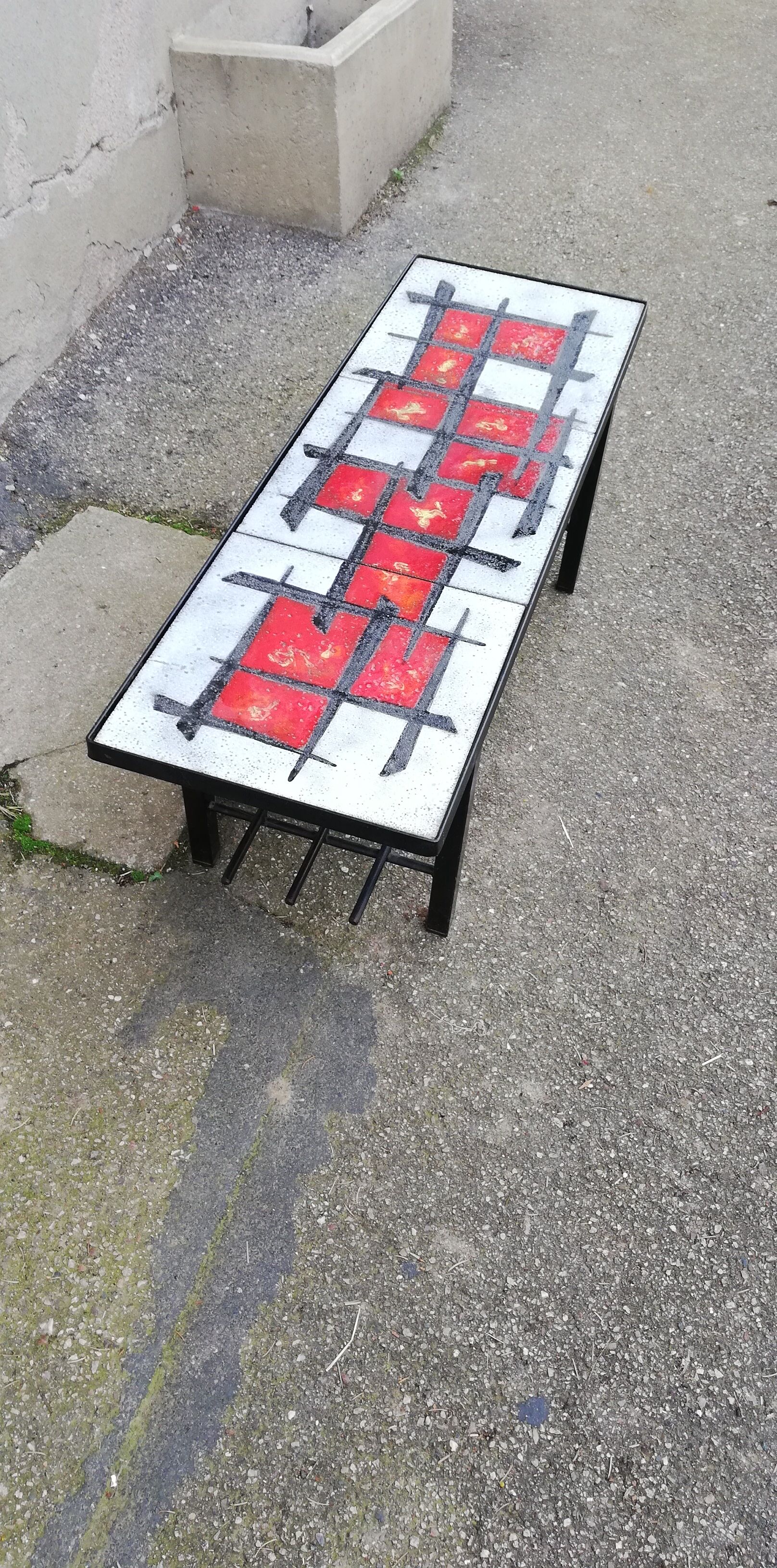 Vintage coffee table metal and lava stone