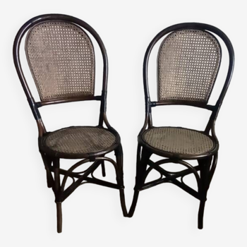 Pair of vintage bistro chairs in bamboo and canework
