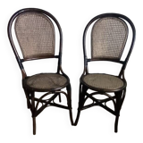 Pair of vintage bistro chairs in bamboo and canework