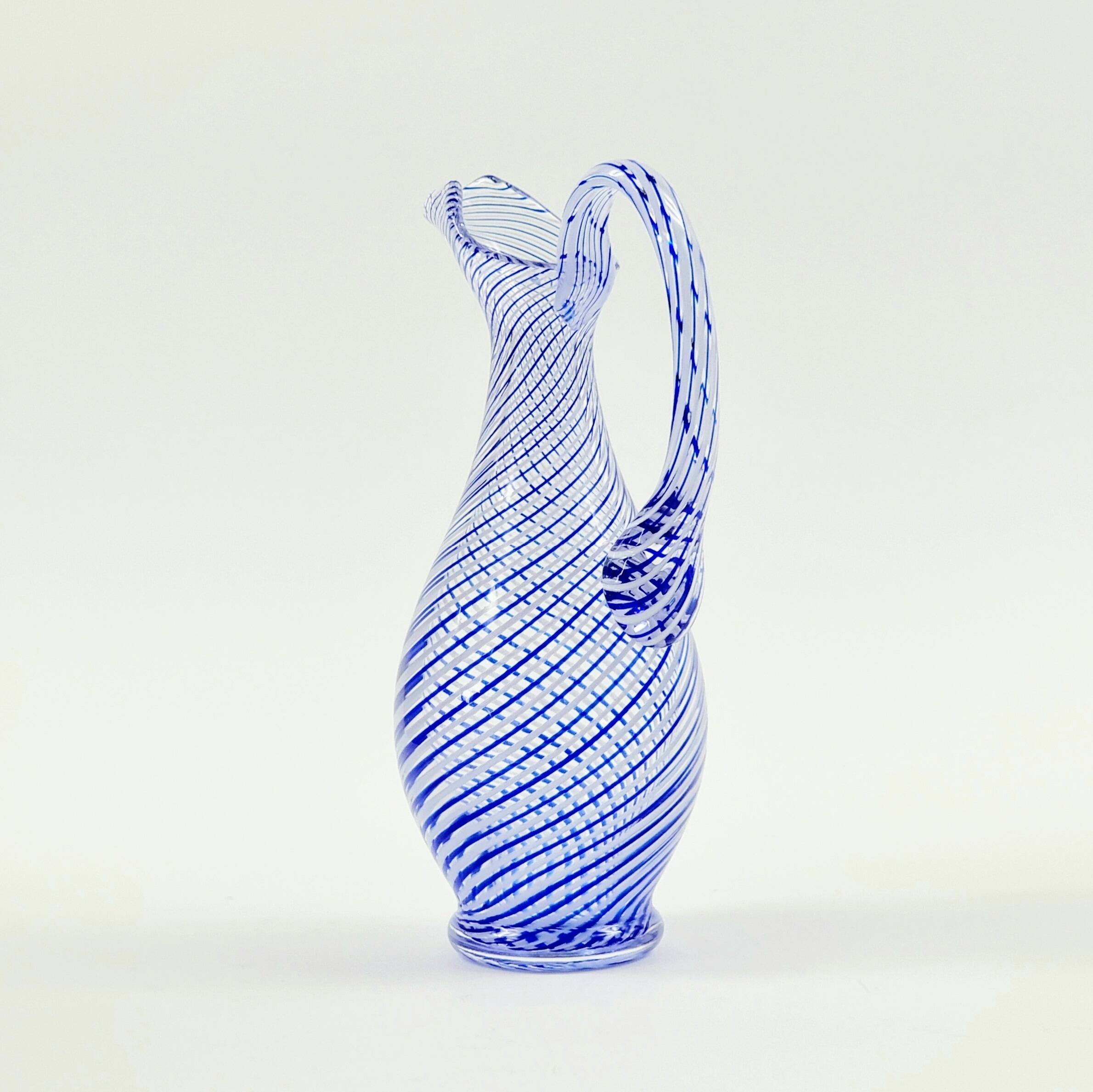Mid-Century Murano Art Glass Mezza Filigrana Pitcher, Italy, 1960s/1970s