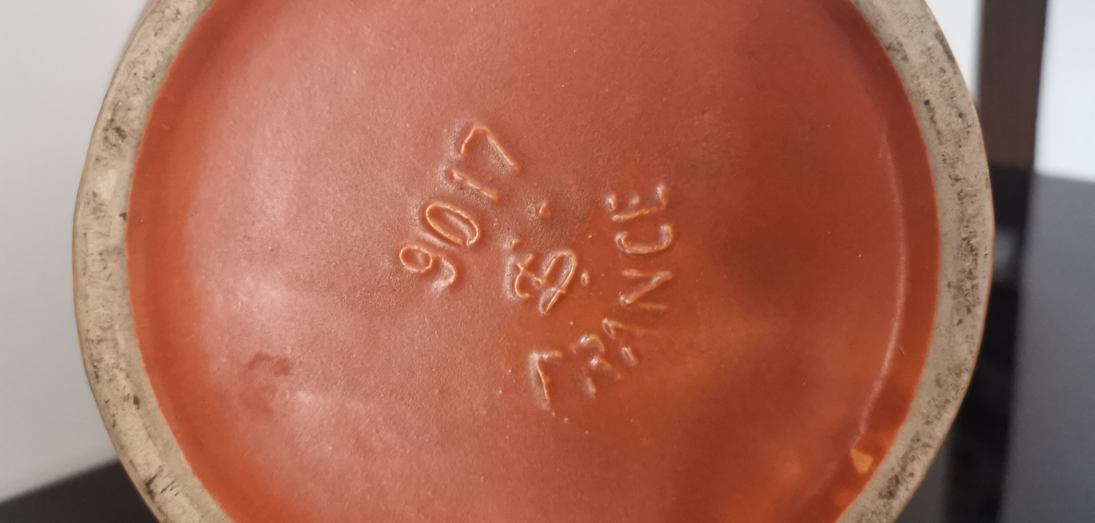 Vase art déco en céramique terra cotta signée, made in France 30s