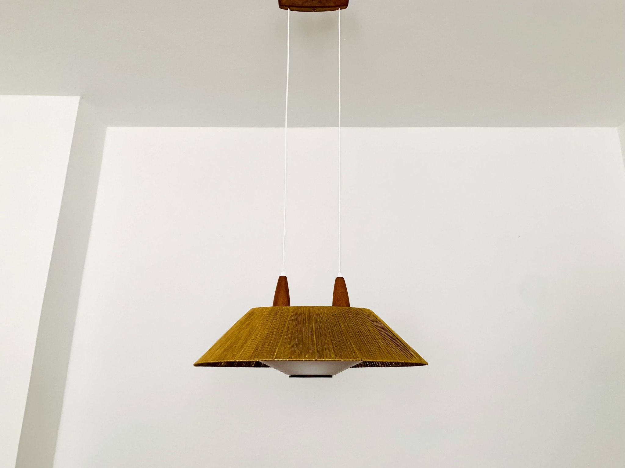Raffia Bast and Teak Pendant Lamp from Temde