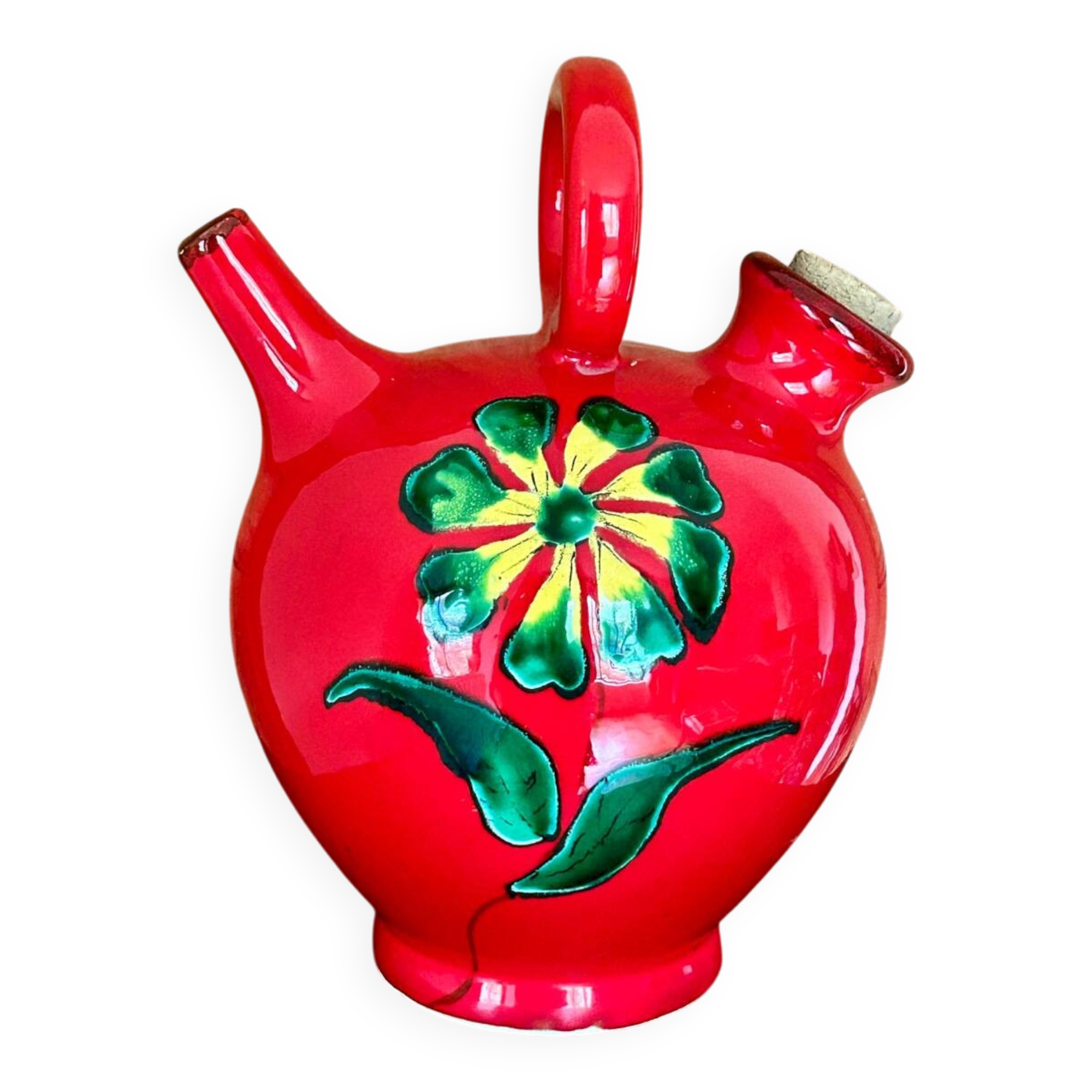 Pichet vernissé décor floral  Poët-Laval