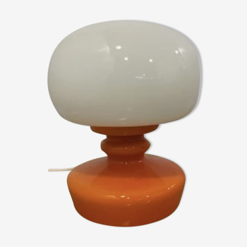 Vintage table lamp in white and orange glass, 1960