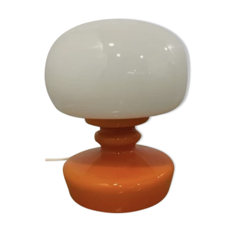 Vintage table lamp in white and orange glass, 1960