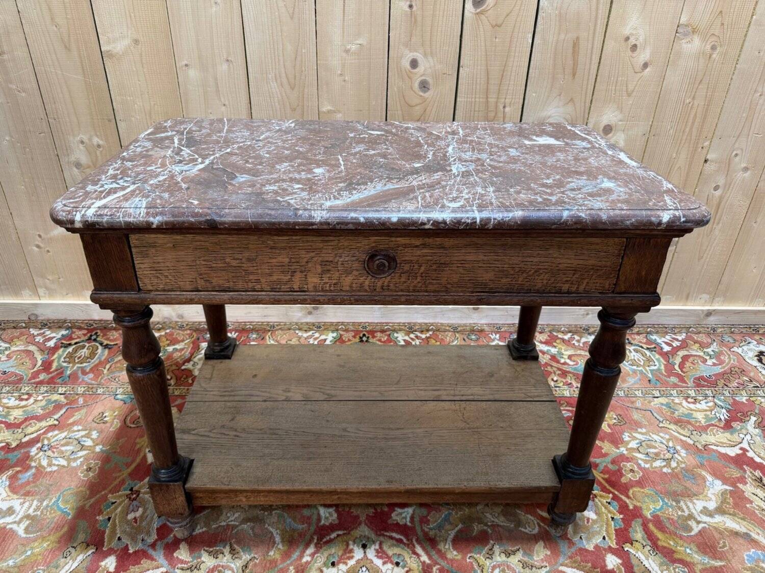 Gigier table - Napoleon III console in solid oak and marble