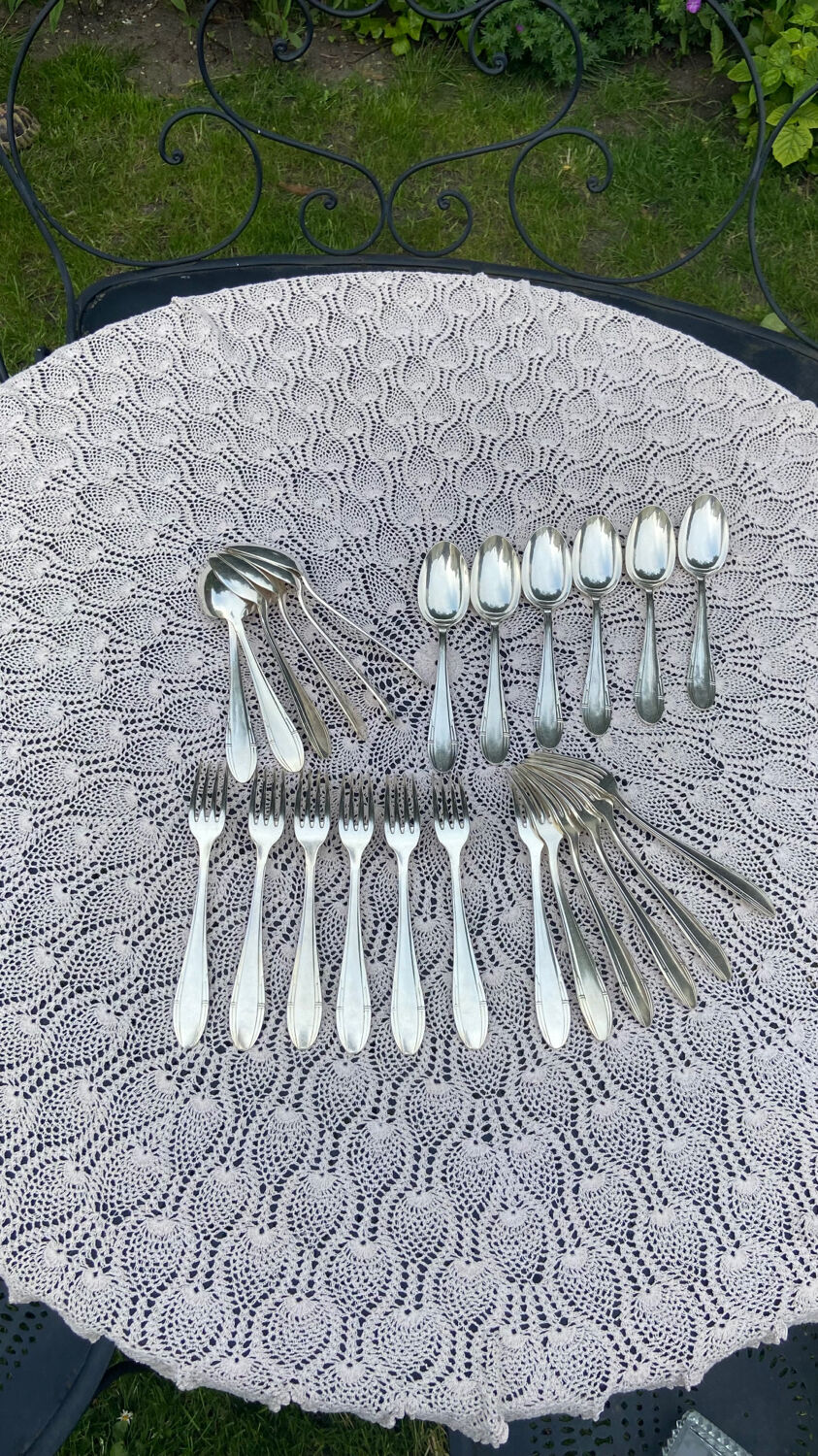 Set of 12 forks and 12 spoons Orbrille silver metal 1950 vintage