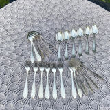 Set of 12 forks and 12 spoons Orbrille silver metal 1950 vintage