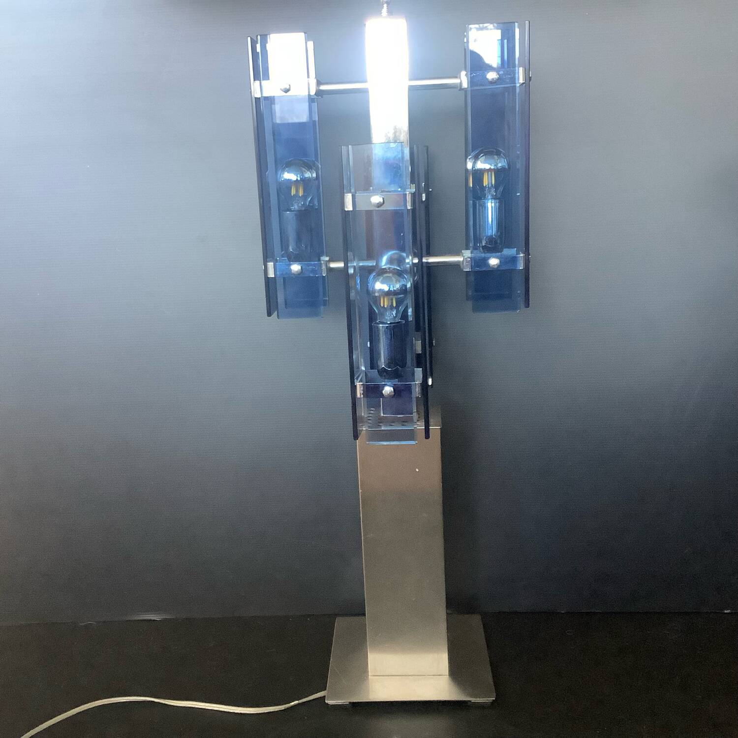 Veca Fontana Arte Italy Blue Vintage 70s Chandelier Transformed Lamp