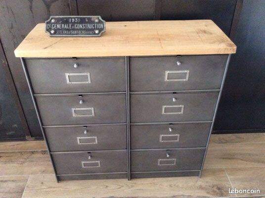 Ronéo industrial wood and metal 8-door cabinet