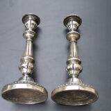 Pair of silver metal candle holders