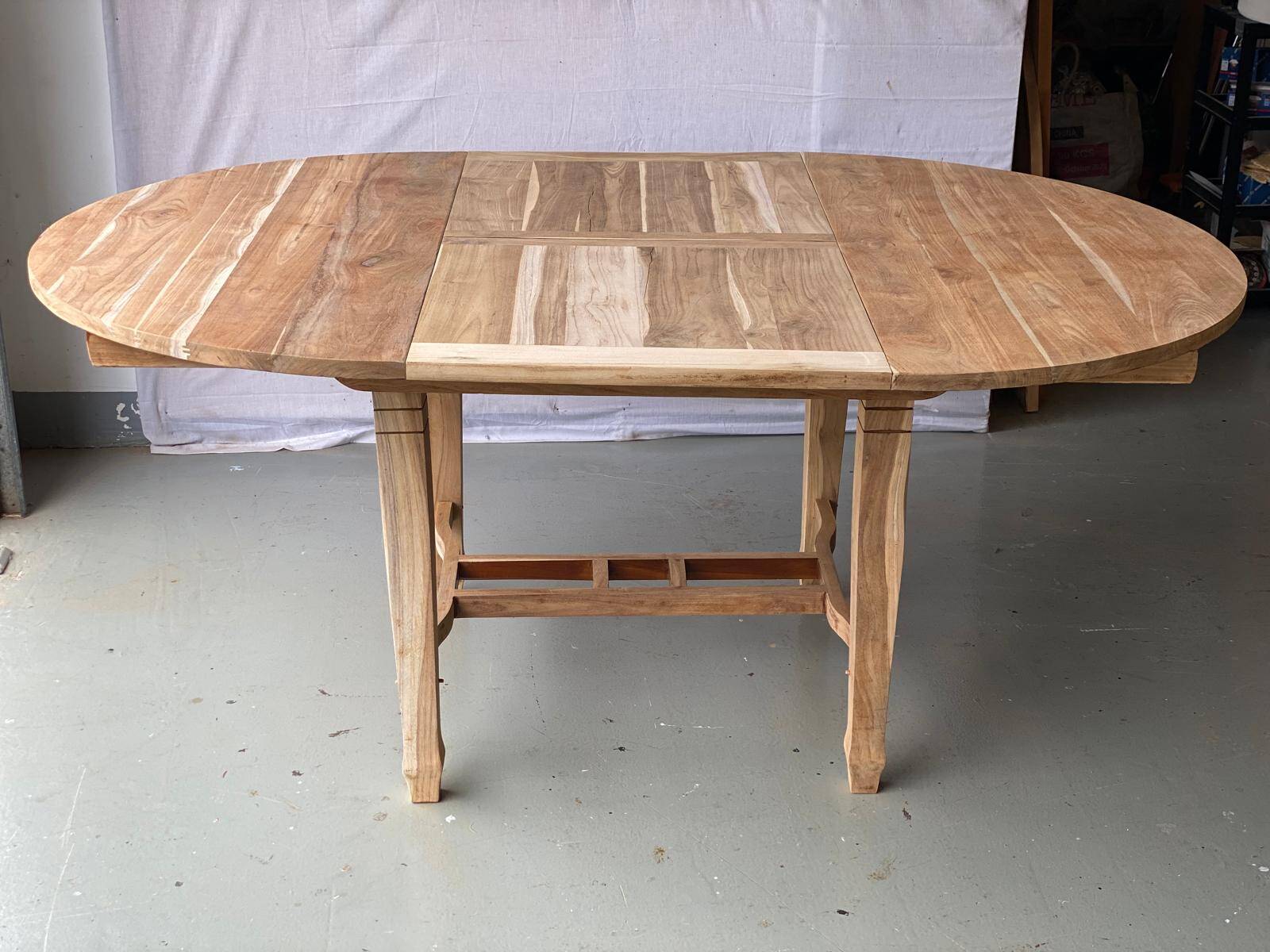 Refurbished Extendable Round Farmhouse Dining Table in Raw Solid Wood