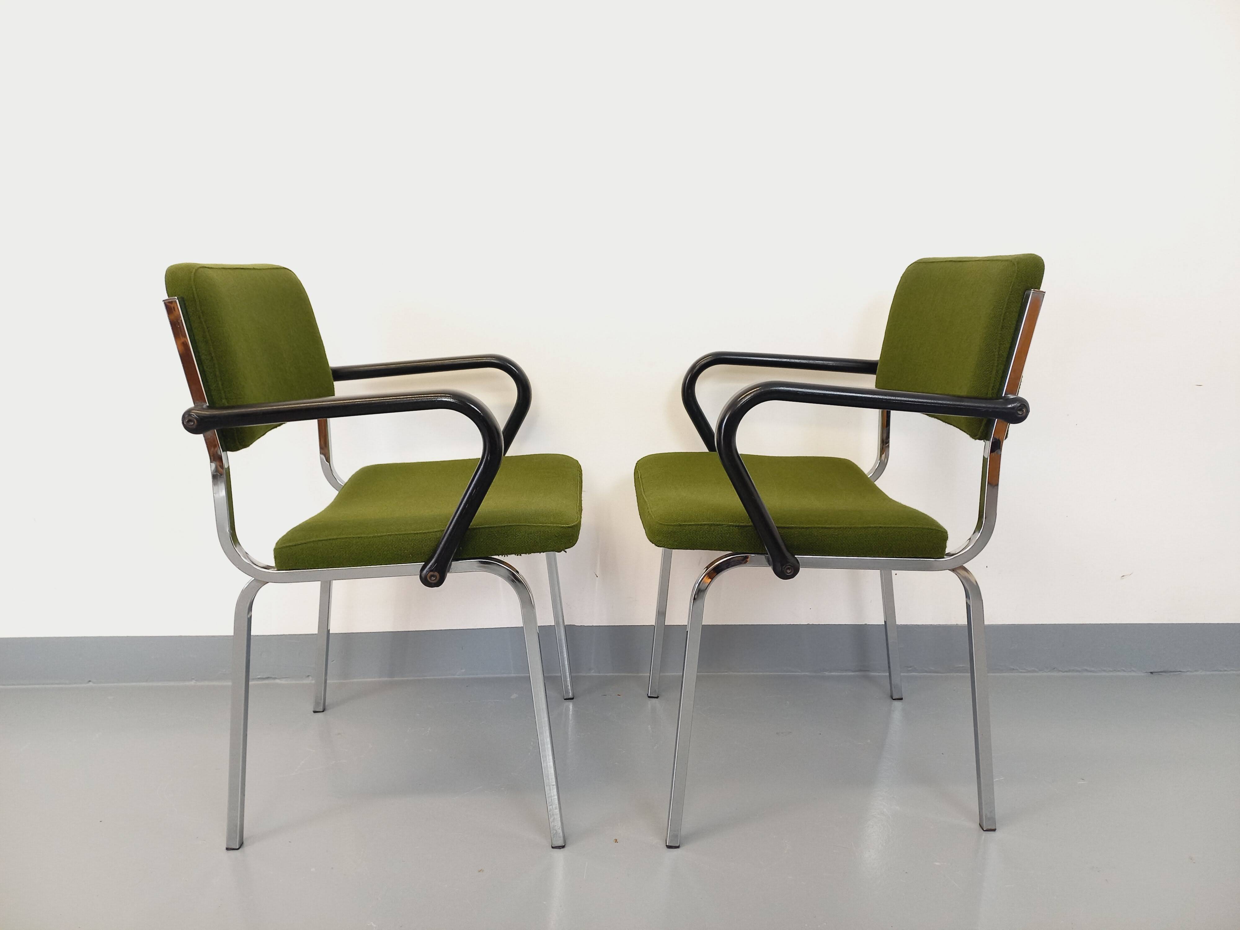 Pair of vintage fabric and chrome armchairs from the 70s