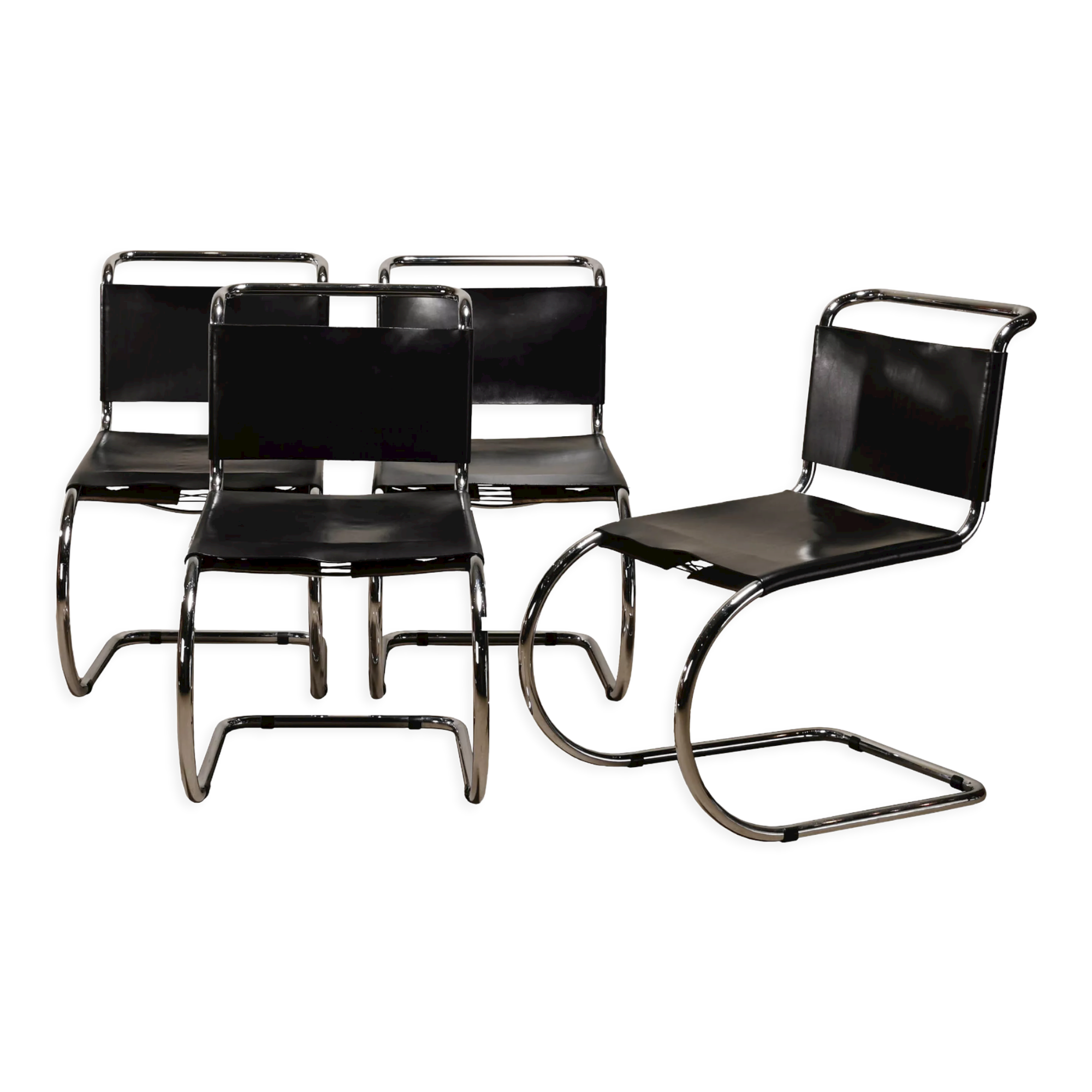 Mies Van Der Rohe Mr10 Cantilever chairs in black leather for Knoll
