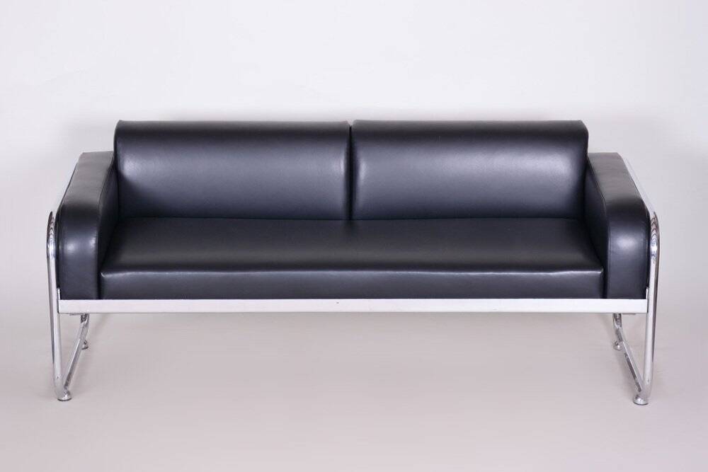Bauhaus Sofa in Chrome and Leather by Vichr a Spol, Czech, 1930s