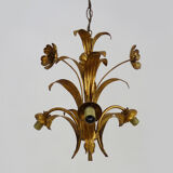 Vintage Masca chandelier in aged golden metal and golden flower