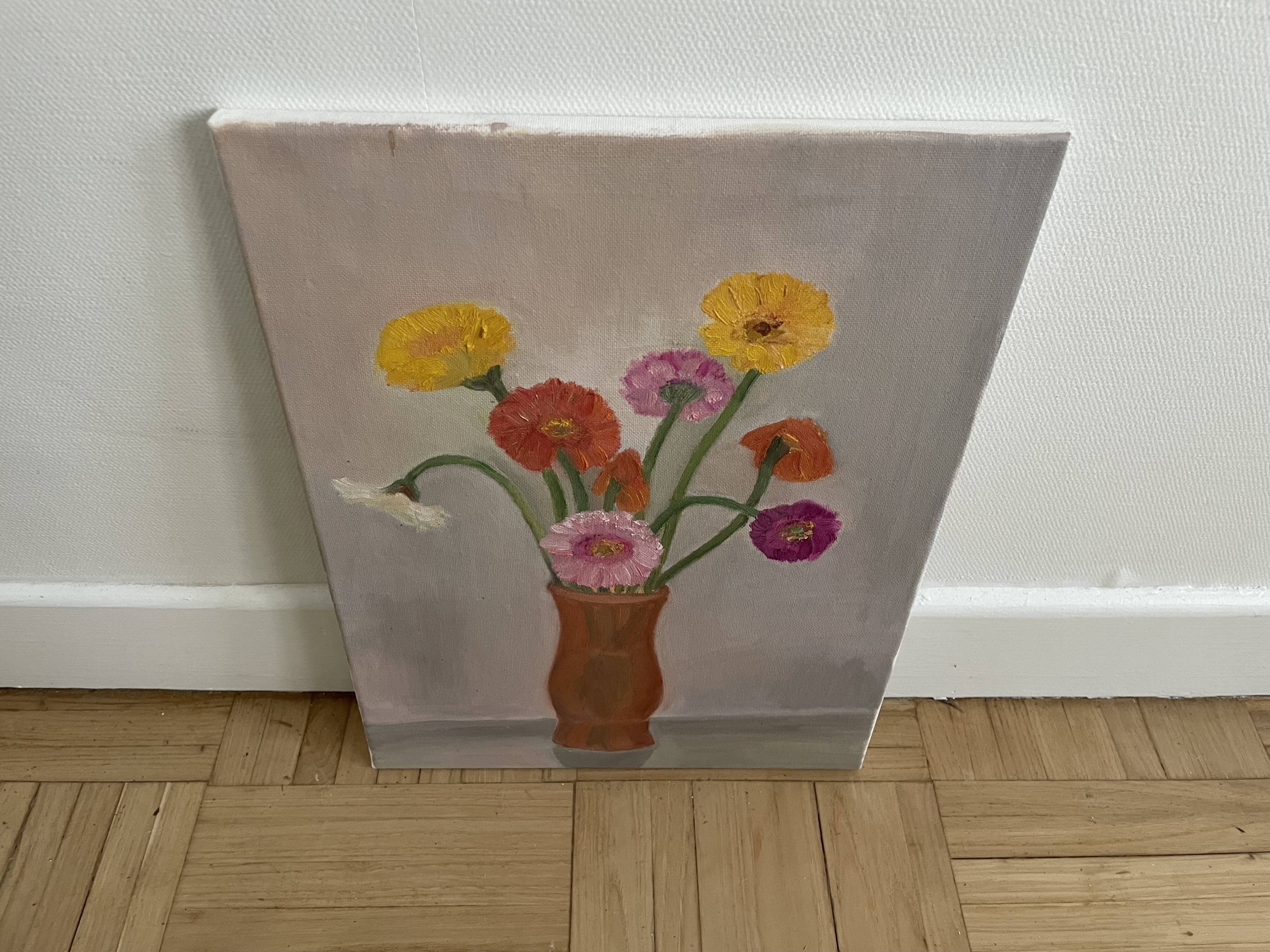 Tableau bouquet, peinture sur toile