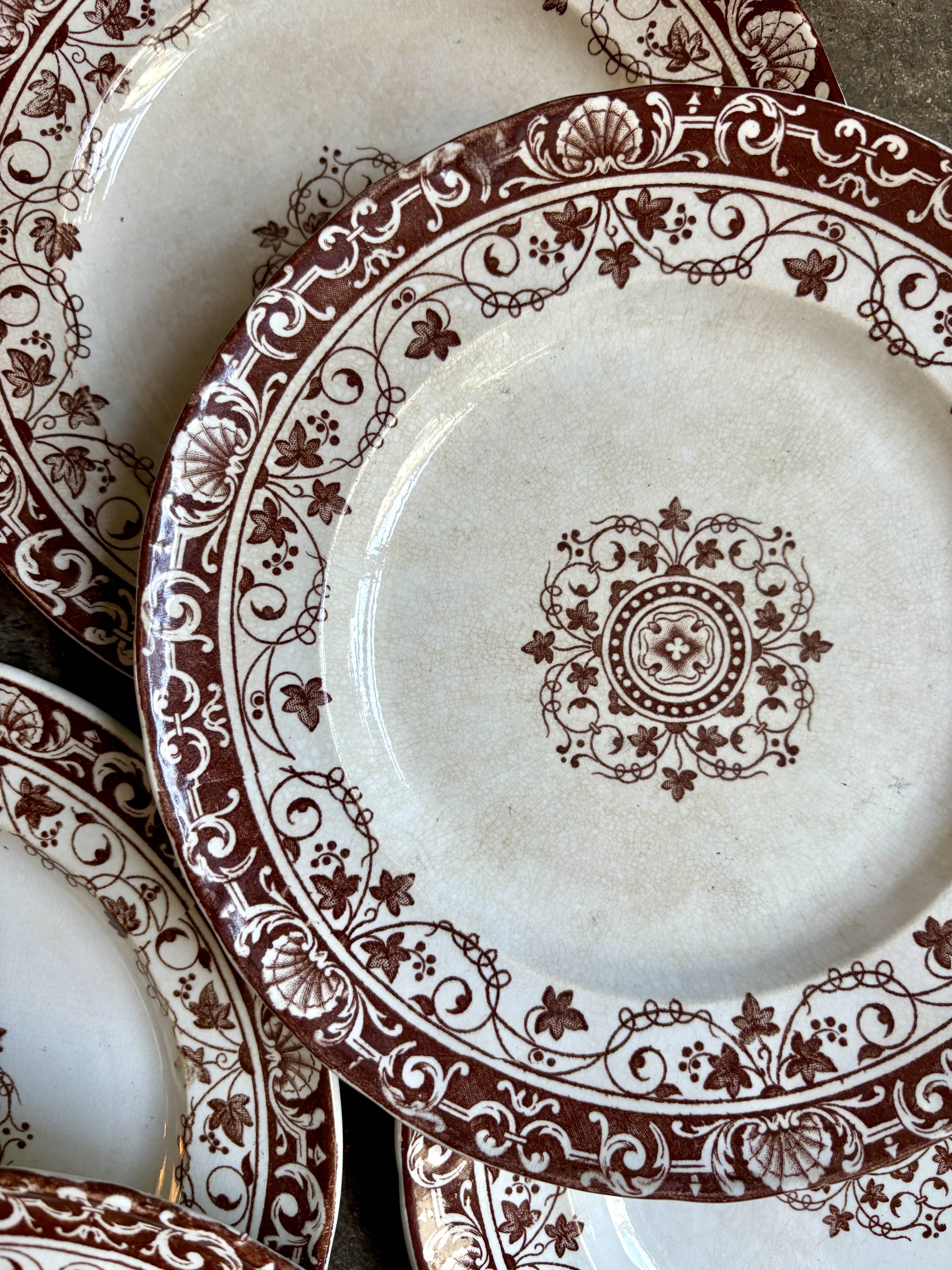6 Jules Vieillard dessert plates in iron earth, "Louis XV" service